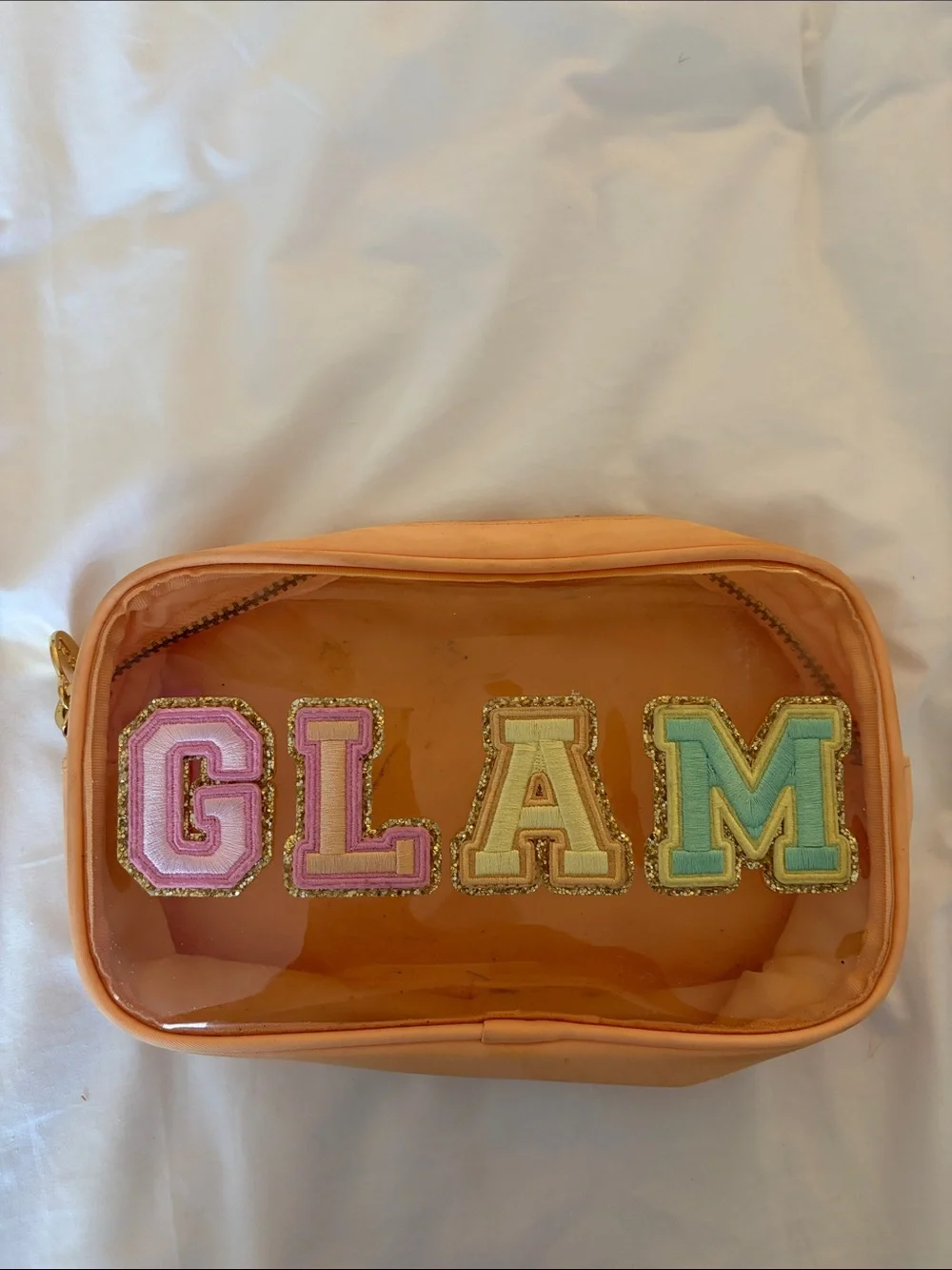 Stoney Clover Lane Orange Clear 'GLAM' Patch Cosmetic Bag